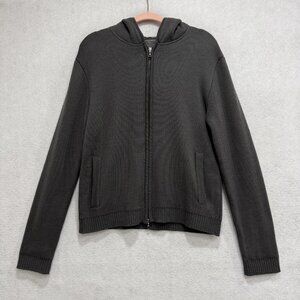 Sweater Mens Medium Gray Merino Wool Full Zip Hooded Knit Made Italy Cardigan